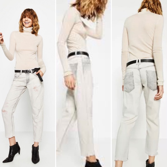 Zara | Skinny Slouchy Washed Grey White Jeans